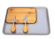 DESKA BAMBUS NÓŻ I WIDELCZYK ZESTAW DO SERWOWANIA SERÓW I PRZEKĄSEK