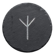 Okrągła Podkładka z Kamienia Łupkowego | Runa Algiz | Grawer | 10 cm