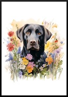 A2 PLAKAT PIES W KWIATACH RASA LABRADOR BRĄZOWY