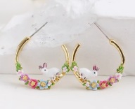 KOLCZYKI kwiaty nocy emalia króliczki szkliwo