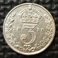 *WIELKA BRYTANIA [1312]*3 PENSY 1913 MAUNDY SREBRO [unikat]