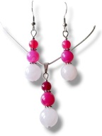 KRAG05 Komplet kolczyki zawieszka kamienie KWARC RÓŻOWY AGAT