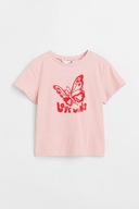 H&M Dżersejowy top z nadrukiem motyla 134/140 różowy