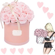 FLOWER BOX WIECZNYCH MYDLANYCH RÓŻ W PUDEŁKU PREZENT NA DZIEŃ KOBIET 21 RÓŻ