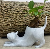 Doniczka Dekoracyjna Kot przeciągający się Marmurkowy szary bury plastikowy