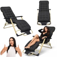 LEŻAK OGRODOWY PLAŻOWY ROZKŁADANY SKŁADANY PODUSZKA CZARNY METALOWY