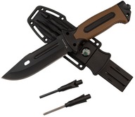 NÓŻ TAKTYCZNY WOJSKOWY MYŚLIWSKI + KABURA + KRZESIWO + OSEŁKA