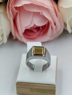 Srebrny sygnet męski z złotą kwadratową wstawką stal 316 L rozmiar 11