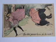 Xavier Sager grafik satyra humor " Co ksiądz myśli o mojej pupie ? " 1910