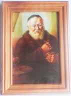 Żyd z sakiewką liczący pieniądze złote monety Obraz za szkłem rama drewno