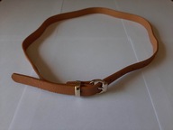 Jasno-brązowy pasek z metalową srebrną klamrą S/M