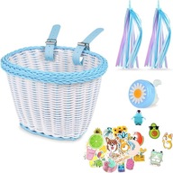 PLECIONY KOSZ ROWEROWY DLA DZIECI KOSZYK PRZEDNI WSTĄŻKI 30 NAKLEJEK