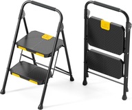 2-stopniowa drabina składana stalowa 360 kg antypoślizgowa z poręczami