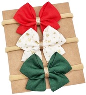 Opaski na głowę z kokardkami czerwona ecru w gwiazdki i butelkowa zieleń