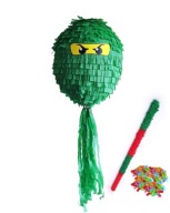 Piniata LEGO Ninjago zielony. Obwód 90 cm. Zestaw z kijem i konfetti.