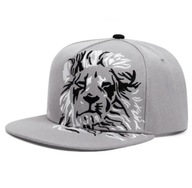 Czapka z daszkiem snapback szara z haftem lwa – unisex, nowa