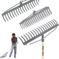 GRABIE OGRODOWE METALOWE DO LIŚCI 18 ZĄBKÓW 46CMX154CM Z TRZONKIEM DREWNO