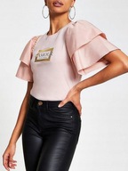 Bluzka RI różowa z nadrukiem bufiaste rękawy r. 34/36