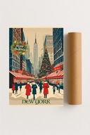 Plakat bez ramy 50x70cm New York zimą miasto śnieg USA panorama obraz