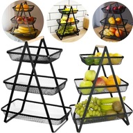 KOSZYK NA OWOCE PIĘTROWY CZARNY STOJAK METALOWY KOSZ ORGANIZER PATERA LOFT
