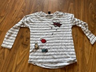 biała bluzka w paski naszywki dziewczynka 134/140