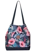 Torebka styl worek HABILE design bag czarny w kwiaty