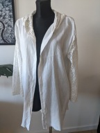 Bluza narzutka damska 44 efektowna koronka włoska len kapuza boho