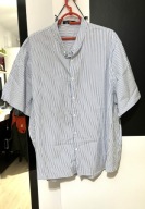12 Koszula stójka pionowe białoniebieskie paski bawełna duża obszerna 3XL