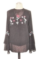 PRIMARK CZARNA LUŹNA TUNIKA HAFT RETRO 38