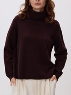 RESERVED PREMIUM sweter z golfem wełniany 100% wełna ciemnobrązowy S