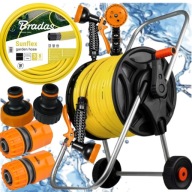 ZESTAW WĄŻ OGRODOWY 50M 1/2 NA WÓZKU ZWIJACZ BĘBEN PISTOLET ZRASZACZ MOCNY