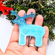 Zawieszka Renifer Ozdoba Choinkowa Handmade Premium Brokat Błękit 3 sztuki