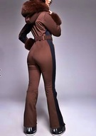 Asos 4505 BRĄZOWY KOMBINEZON NARCIARSKI KAPTUR FUTERKO LAMPASY