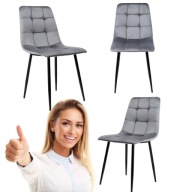 KRZESŁO WELUROWE SZARE TAPICEROWANE PREMIUM DO KUCHNI SALONU JADALNI
