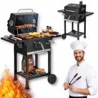 GRILL OGRODOWY WĘGLOWY ŻELIWNY RUSZT 40,5x30 Z POKRYWĄ TERMOMETR POPIELNIK