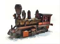 Drewniany model - zielony parowóz rękodzieło lokomotywa kolejka