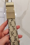 Michael Kors beżowy pasek dwustronny skórzany szare Logo L