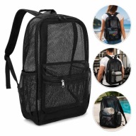 TORBA PLAŻOWA SIATKA WOREK PLECAK 43x32 CZARNA DUŻA LEKKA