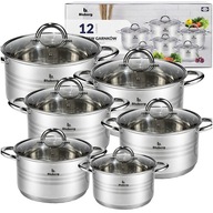 ZESTAW GARNKÓW NA INDUKCJA / GAZ GARNKI ZE STALI NIERDZEWNEJ ZESTAW 12 EL.