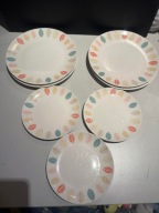 Talerze obiadowe (4 szt), talerze śniadaniowe (3 szt) wzór kolorowe liście