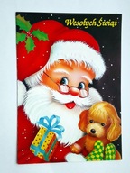 WESOŁYCH ŚWIĄT - stary wytłaczany karnet z Mikołajem z pieskiem