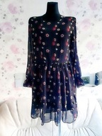 CZARNA SUKIENKA W KWIATY FALBANKI FALBANKA SEXY dziewczęca kobieca vintage