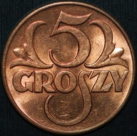 5 groszy 1939 - menniczy egzemplarz kolor RD