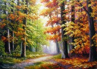 JESIENNA DROGA - PEJZAŻ - 70x50 - OBRAZ OLEJNY - T.KACHELSKI