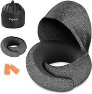 Poduszka podróżna na szyję z kapturem pianka pamięciowa + zatyczki do uszy