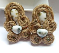 Sznurek i porcelana, duże, efektowne kolczyki hand made