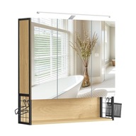 SZAFKA ŁAZIENKOWA WISZĄCA z oświetleniem lustro 3 półki uchwyt na suszarkę