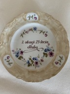 Talerz porcelana PRL ozdobny 25-lecie ślubu Chodzież w kwiaty okazja