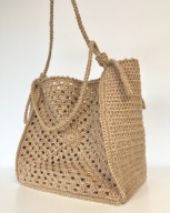 Terra Mesh - duża torba jutowa ręcznie szydełkowana ażurowa shopper.