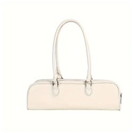 Damska Torebka Old Money – Retro Baguette, Długi Fason, Zamek, Biała